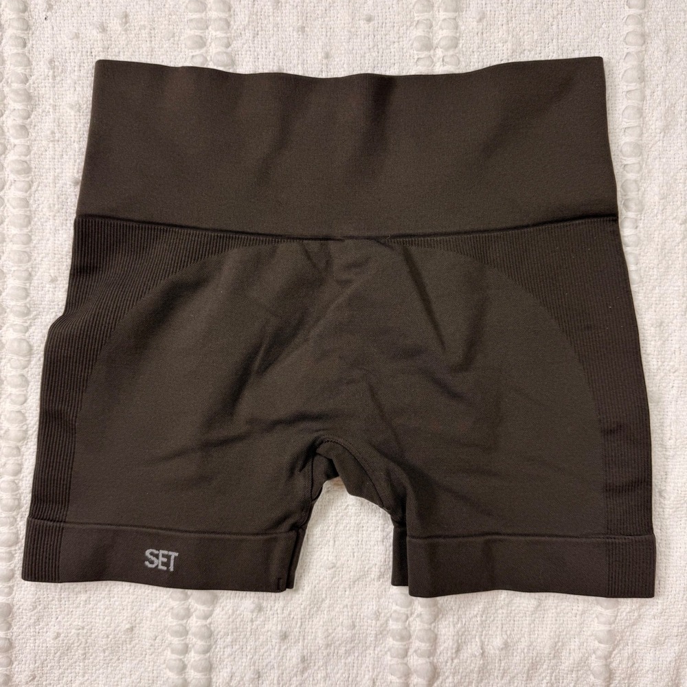 SET ACTIVE SCULPTFLEX Bike Shorts Espresso Brown High Waist Seamless Large